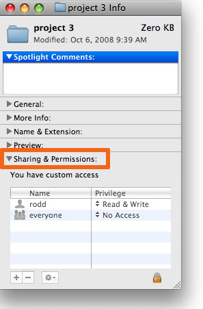 Show Sharing & Permissions in Get Info window